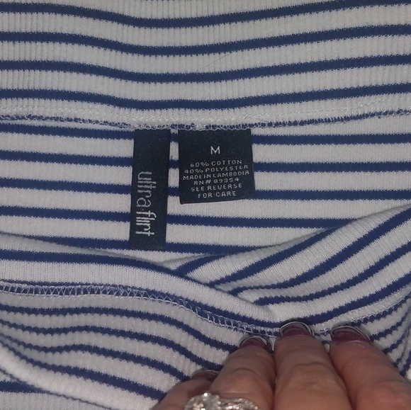 Navy white striped stretch midi skirt - Picture 3 of 7